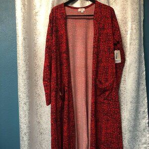 LuLaRoe “Sarah” Long Open-Front Cardigan Sweater Jacket – Red/Black/White XL NWT